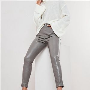 Missguided SlimLeg Trousers Faux Leather Crocodile